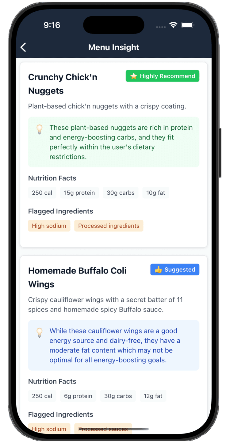 Menu Scan AI App Screenshot